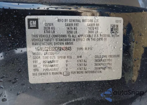 2012 Chevrolet Tahoe Commercial Fleet z USA, uszkodzony, nr VIN 1GNLC2E02CR243843